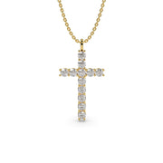 Gold cross pendant necklace with round cut diamonds