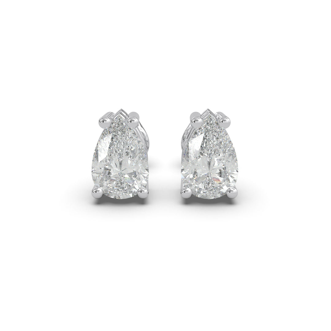 Natural pear cut diamond stud earrings in white gold