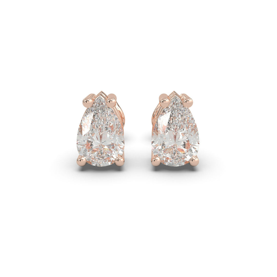 Natural pear cut diamond stud earrings in rose gold