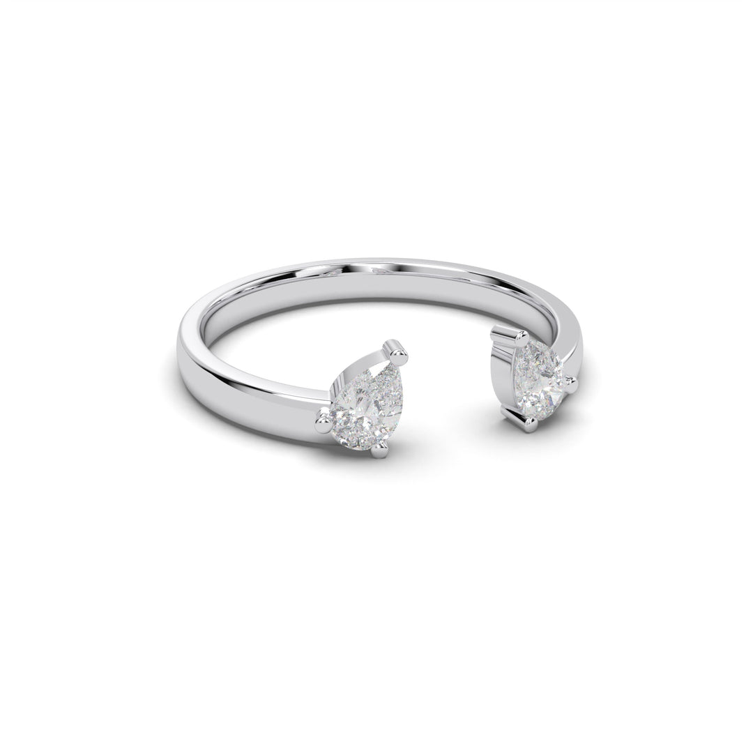 Open pear lab-grown diamond ring in white gold with two pear-cut diamonds