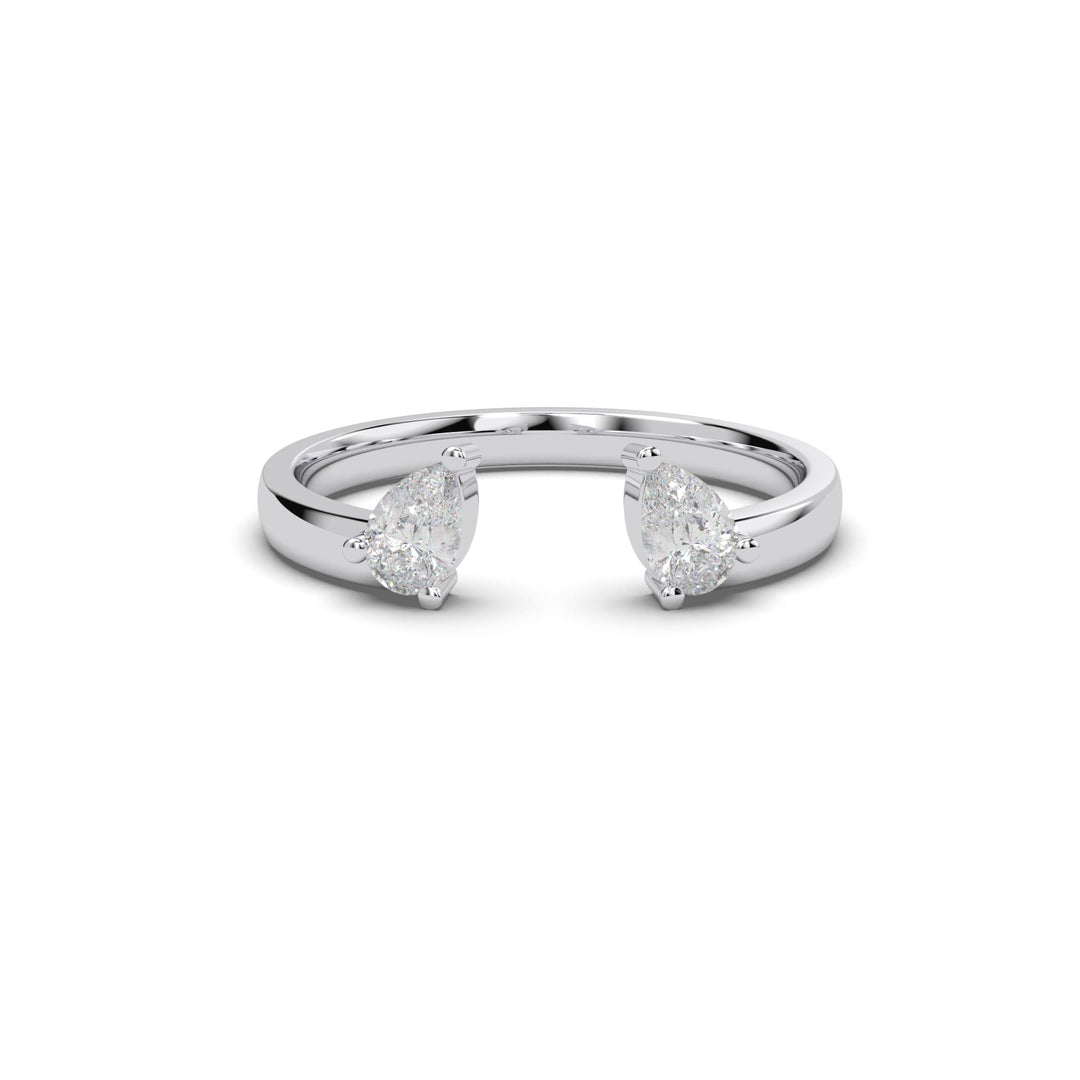 Minimal open-band white gold ring featuring lab-grown pear-shaped diamonds
