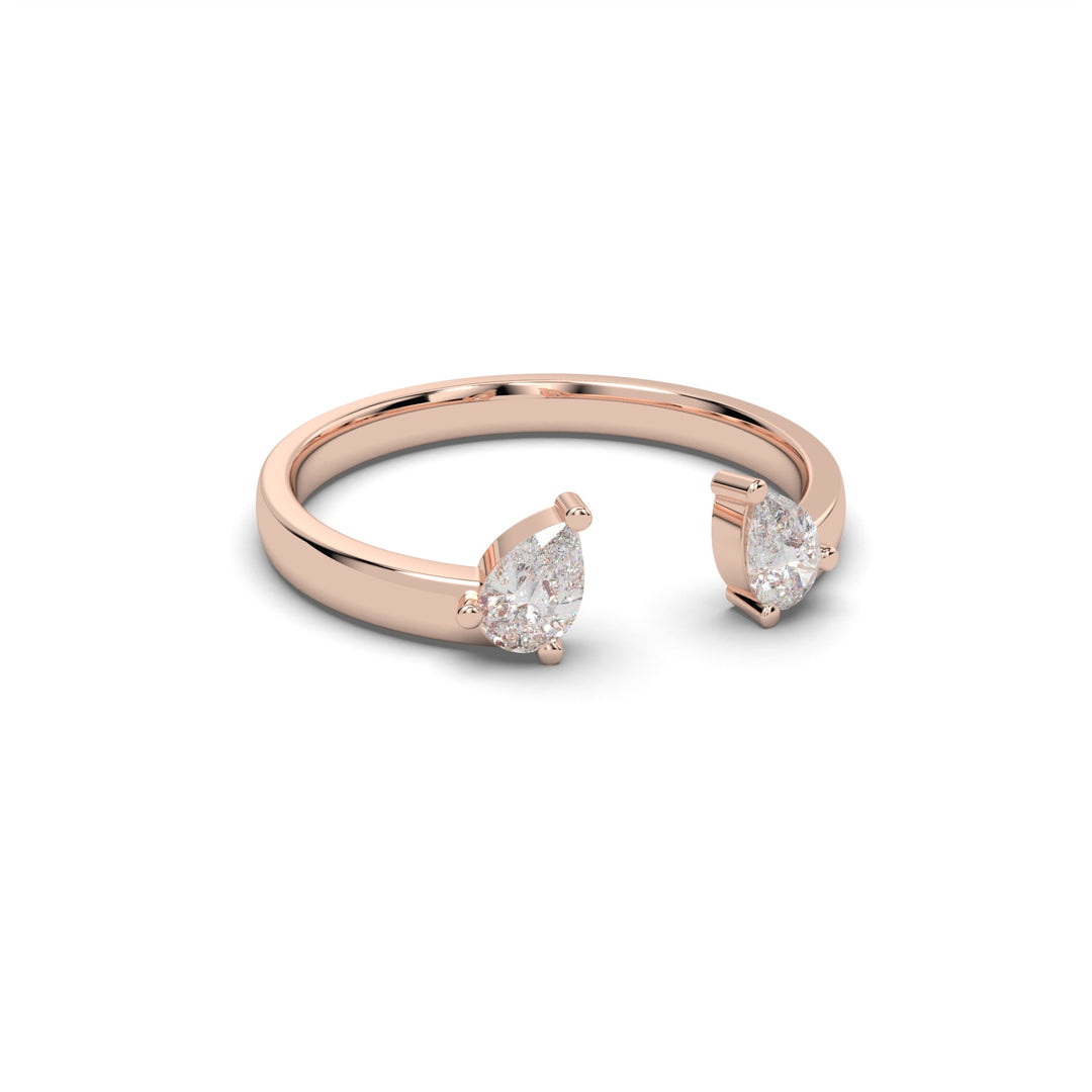 Open pear lab-grown diamond ring in rose gold with two pear-cut diamonds