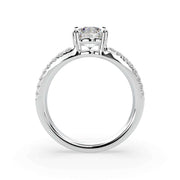 Split shank lab grown diamond ring showing side profile and elevated round center stone
