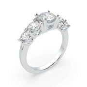 Five Stone Natural Diamond Ring in white gold, angled top view on white background