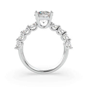 White gold lab-grown round brilliant diamond ring with four side diamonds on each side
