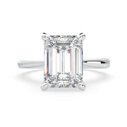 Emerald cut solitaire lab-grown diamond ring in white gold, front view
