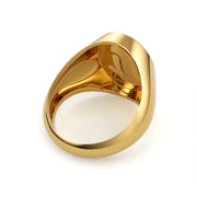 Back view of lab-grown diamond signet ring showing smooth solid gold surface
