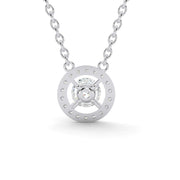 Back view of round halo natural diamond pendant in white gold setting