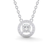 Back view of a round halo lab-grown diamond necklace showing the open gallery and white gold craftsmanship
