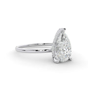 Pear solitaire natural diamond engagement ring side profile with hidden halo
