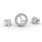 Round cut natural diamond stud earrings and detachable diamond jackets, separated components view