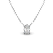 Oval natural diamond pendant necklace in white gold, necklace view