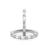 East-west baguette lab grown diamond half eternity ring in white gold on white background
