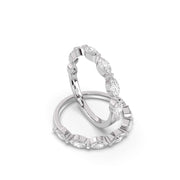 East-West marquise natural diamond half eternity ring in white gold, angled view
