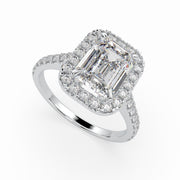 a diamond ring with a halo of diamonds around it
