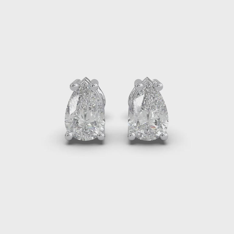 Lab-grown pear cut diamond stud earrings in white gold
